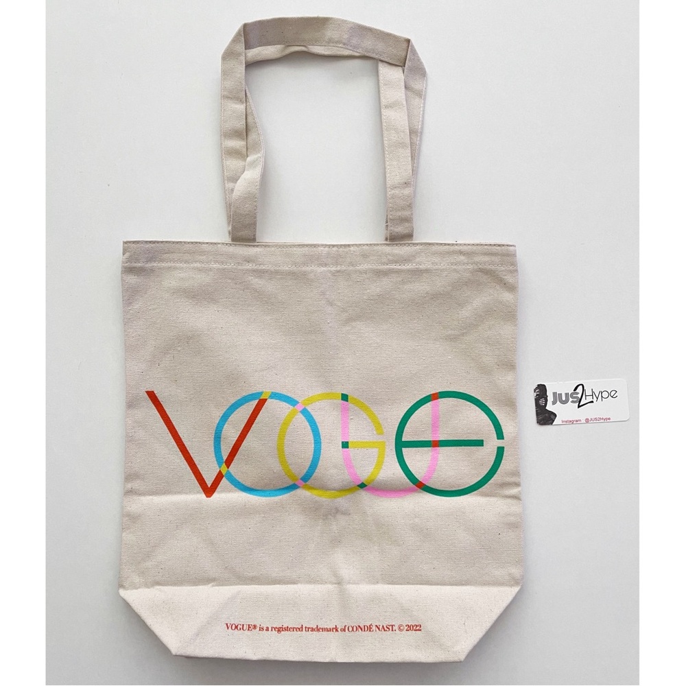 Vogue Multicolor Logo Canvas Tote - Beige